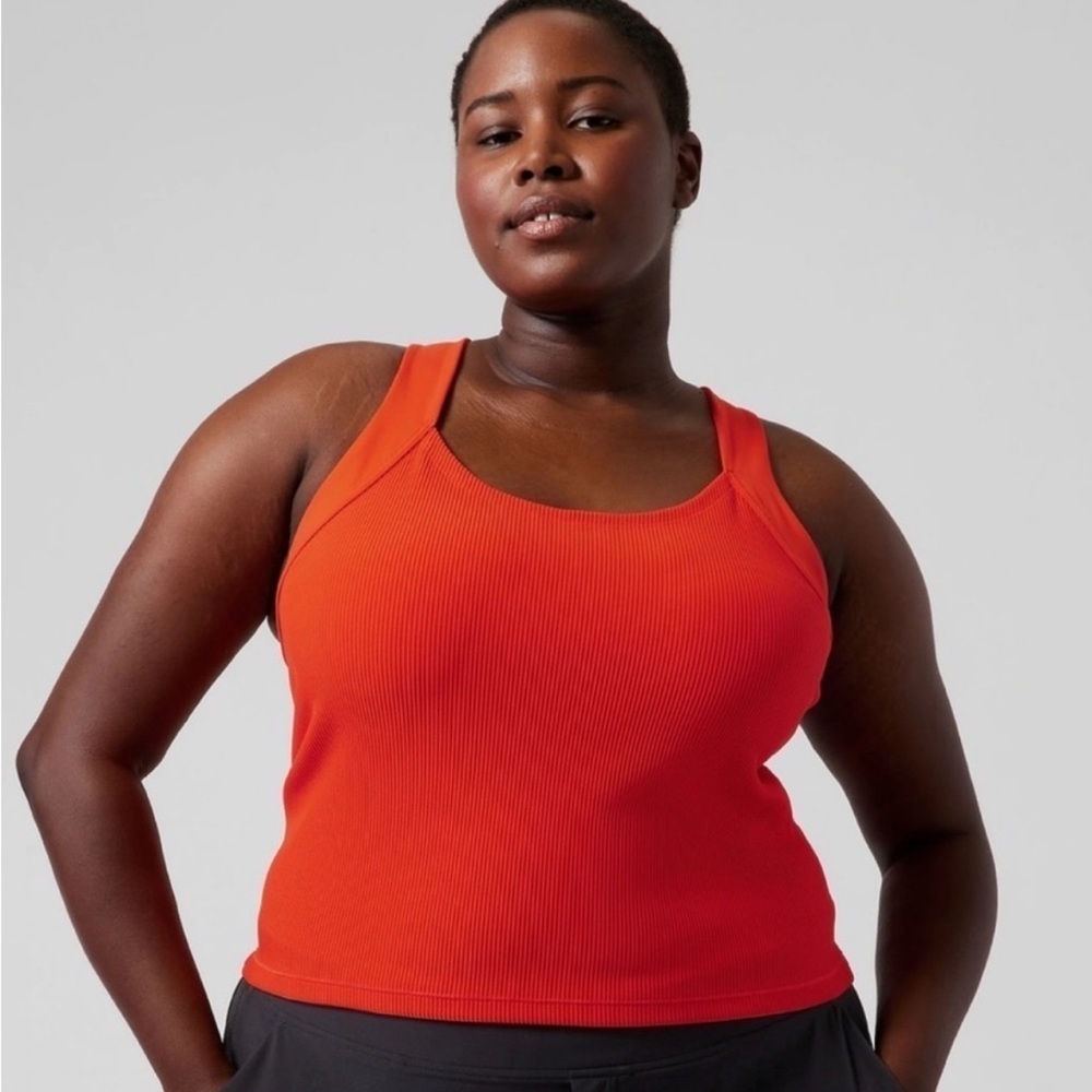 Athleta Horizon Tank Top, Cropped Length, Size L, Ribbed, Orange